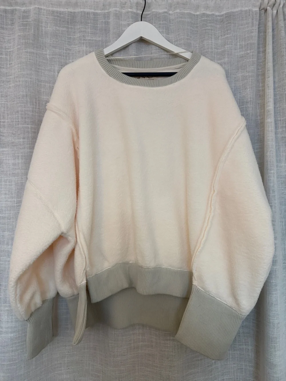 Free People Cream Pullover with Light Gray Ribbed Trim - Picture 1 of 3